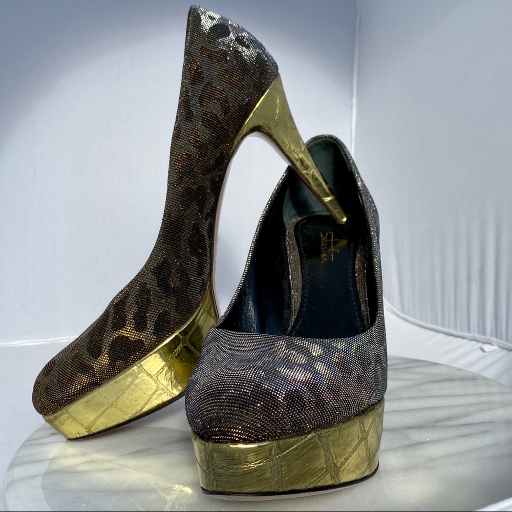 Sebastian Platforms Stilettos Gold Black Leopard Y2K vintage